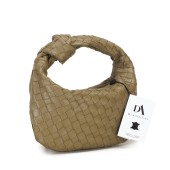 Geanta mica de mana, model impletit, din piele naturala DiAmanti Firenze Verde Army